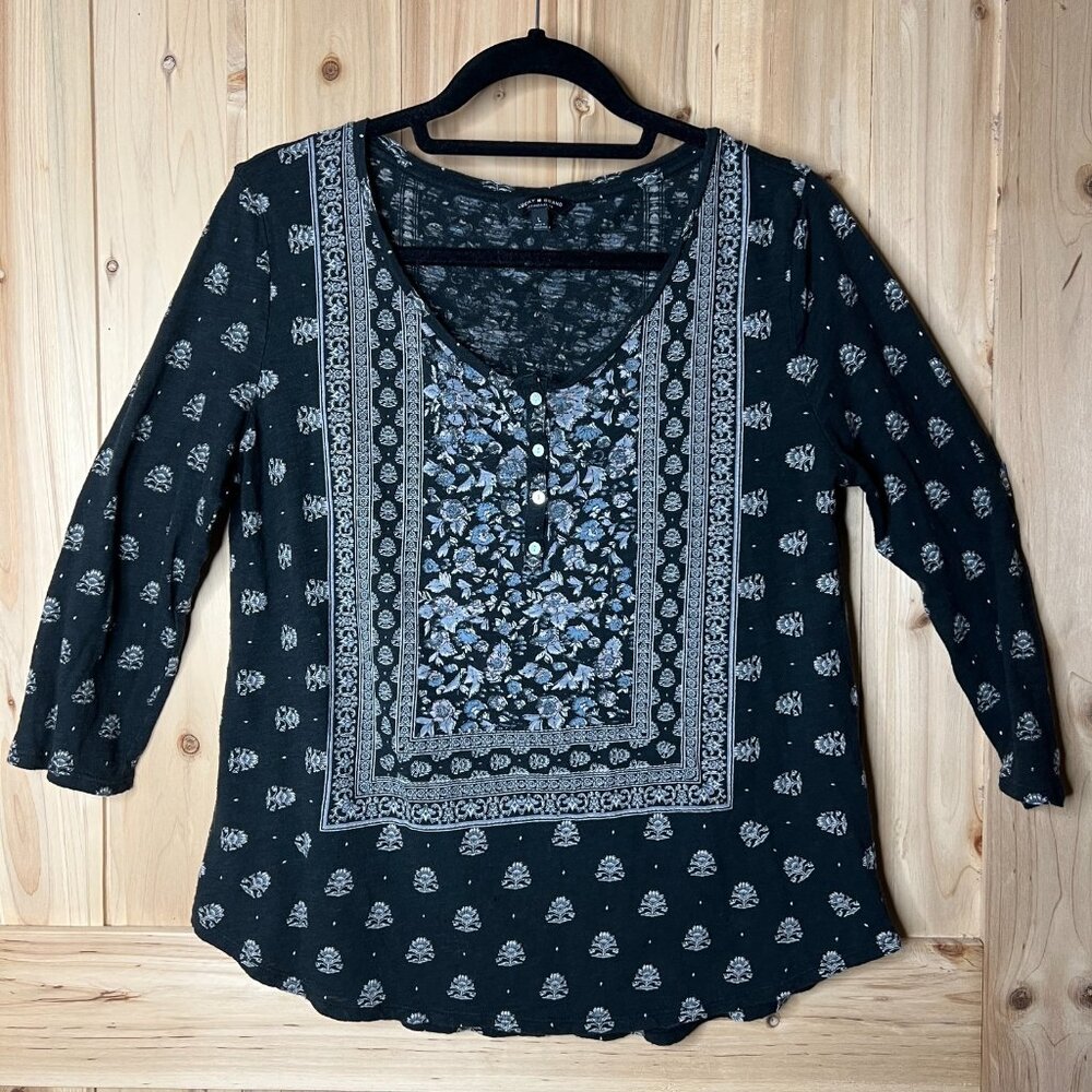 Lucky Brand Bundle Womens Large Black Navy Boho Tops Floral Embroidered‎ Print L - Picture 2 of 16